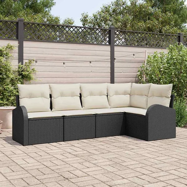 Ensemble de Canapés avec coussin 5 pcs Noir Polyester