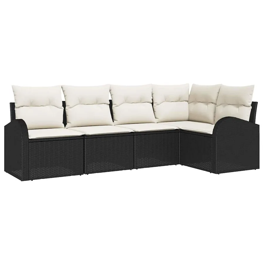 Ensemble de Canapés avec coussin 5 pcs Noir Polyester - 2