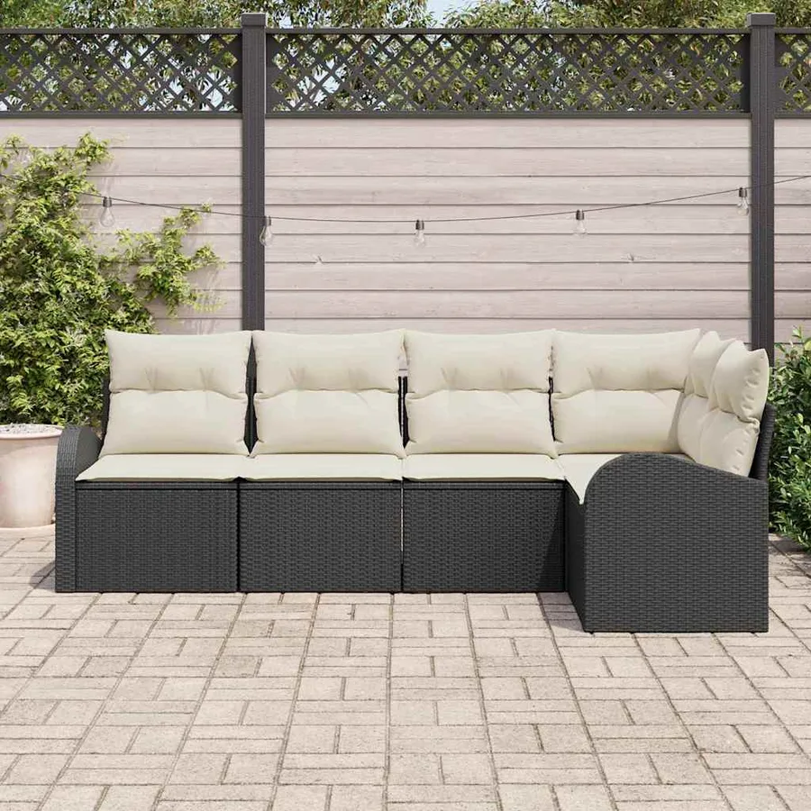 Ensemble de Canapés avec coussin 5 pcs Noir Polyester - 3