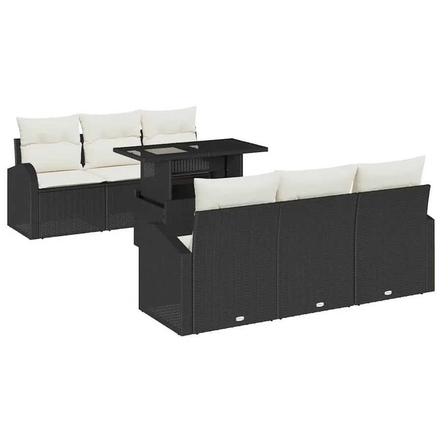 Ensemble de canapé de jardin avec coussin 7 pcs Noir Poly rotin - 2