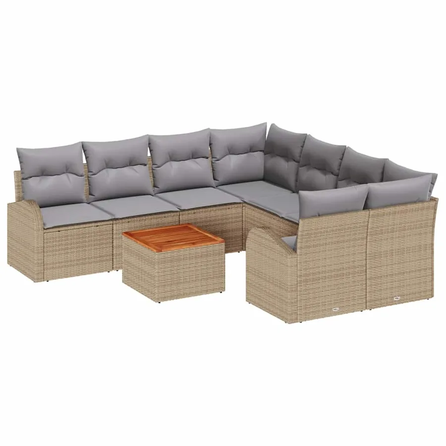 Ensemble de canapé de jardin avec coussin 9 pcs Beige polyrotin - 2