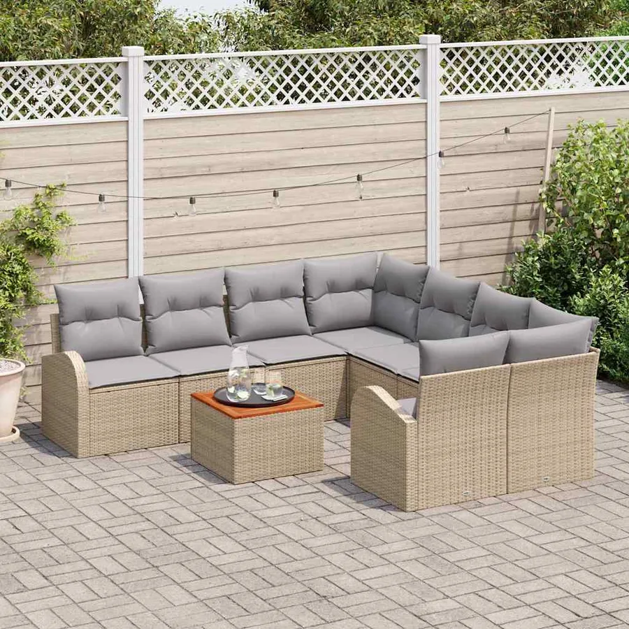 Ensemble de canapé de jardin avec coussin 9 pcs Beige polyrotin - 3