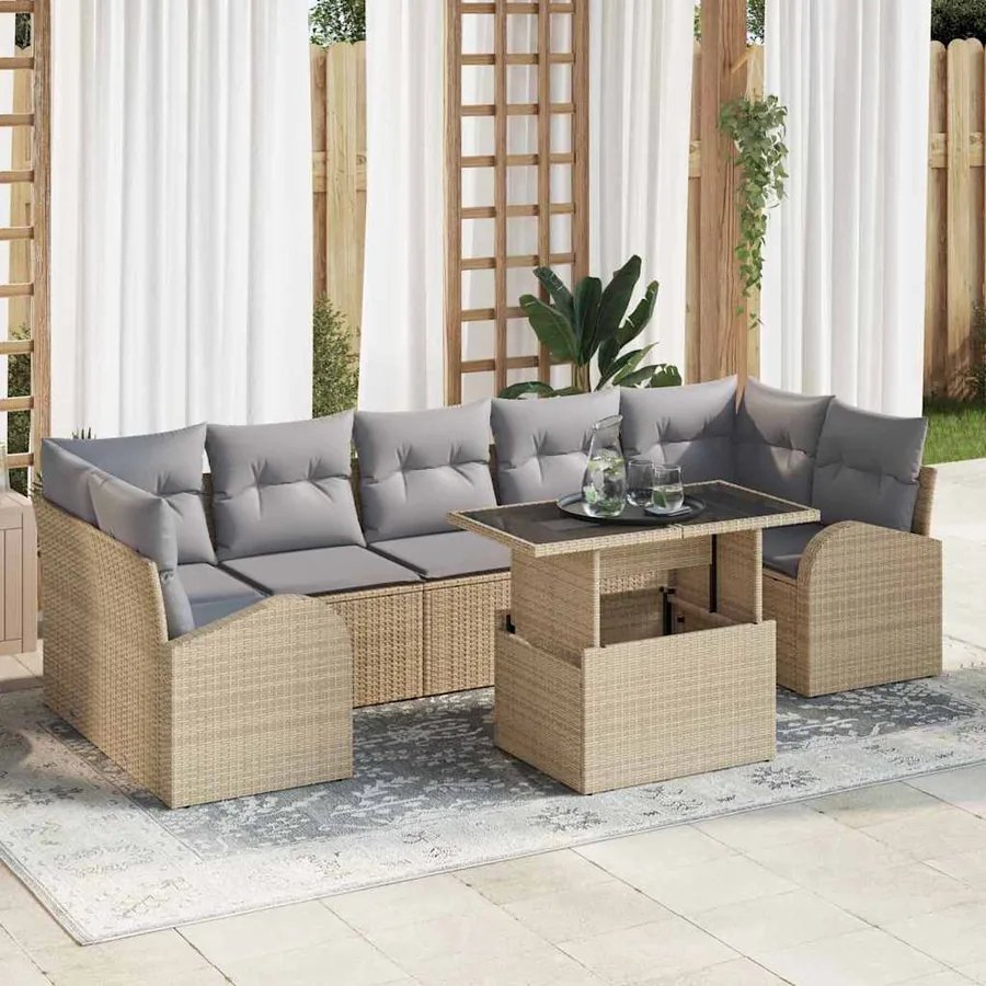 Ensemble de canapé de jardin 8 pcs Beige Poly rotin