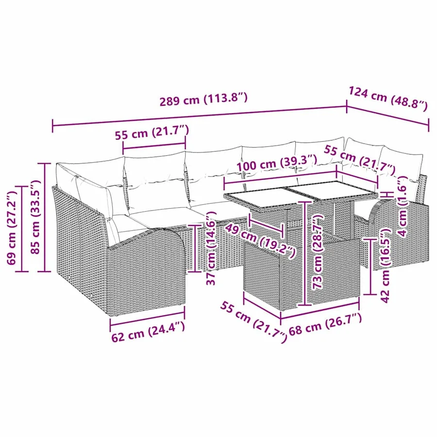 Ensemble de canapé de jardin 8 pcs Beige Poly rotin - 11