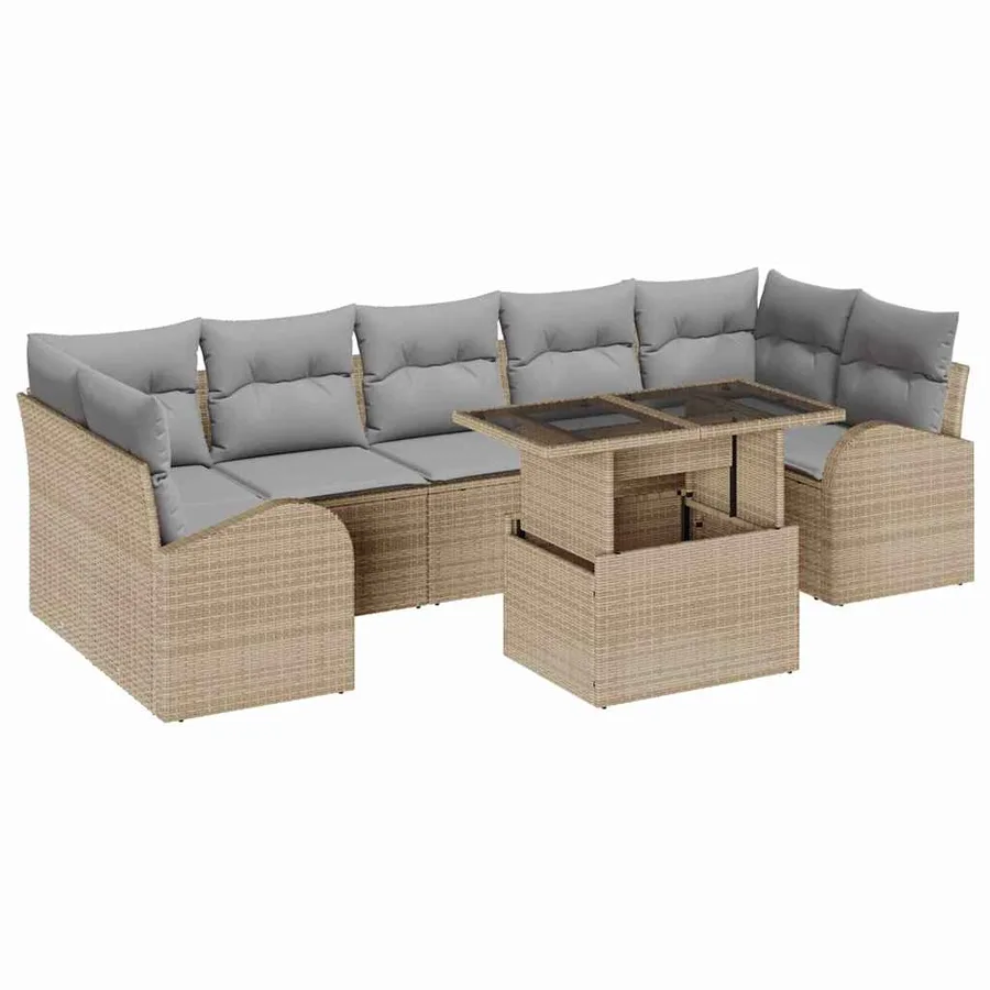 Ensemble de canapé de jardin 8 pcs Beige Poly rotin - 2