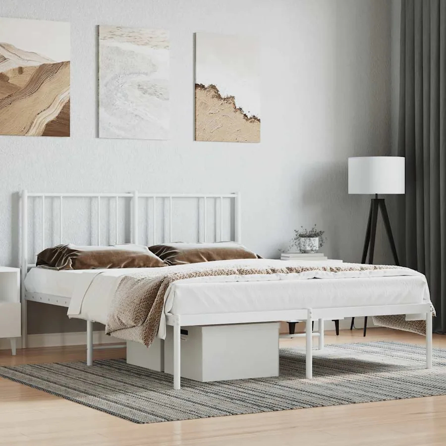 Cadre de lit métal sans matelas et tête de lit blanc 120x200 cm