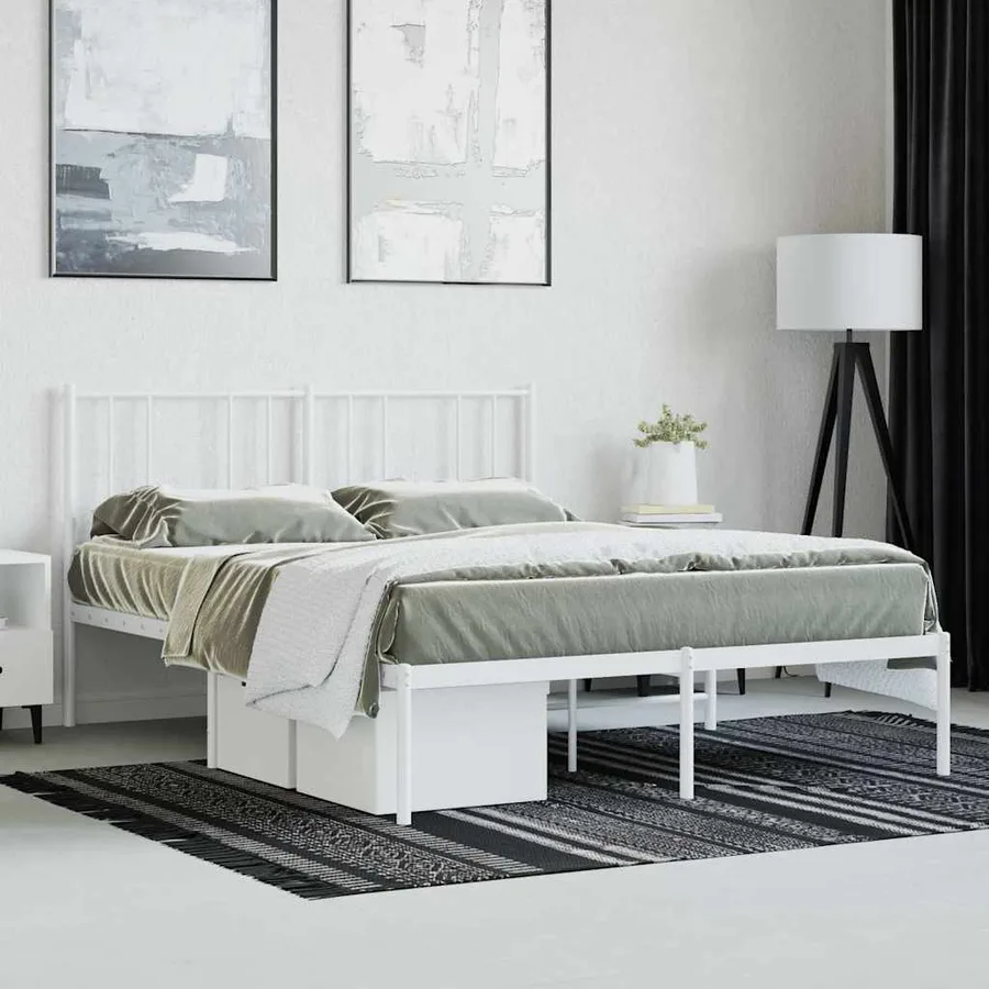 Cadre de lit métal sans matelas et tête de lit blanc 120x200 cm - 4