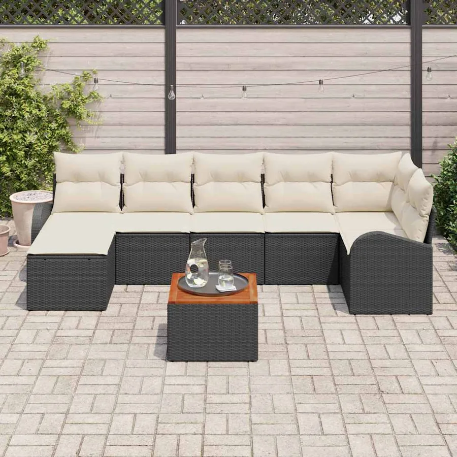 Ensemble de canapé de jardin avec coussin 8 pcs Noir polyrotin - 3