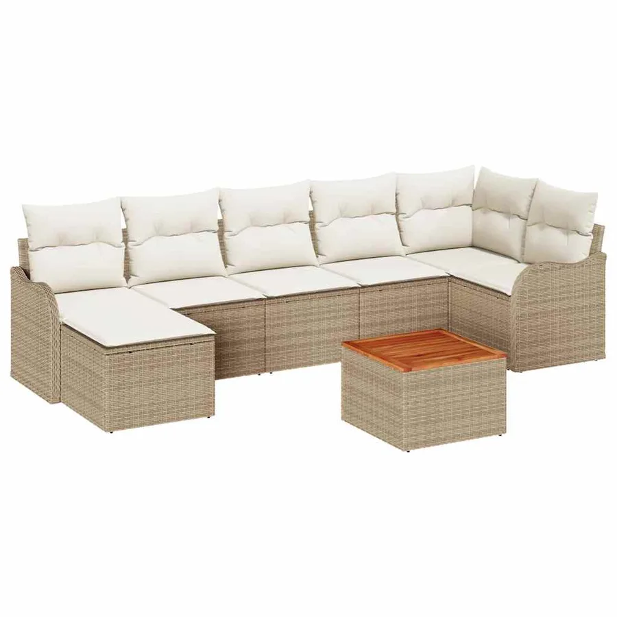 Ensemble de canapé de jardin avec coussin 8 pcs Beige polyrotin - 2