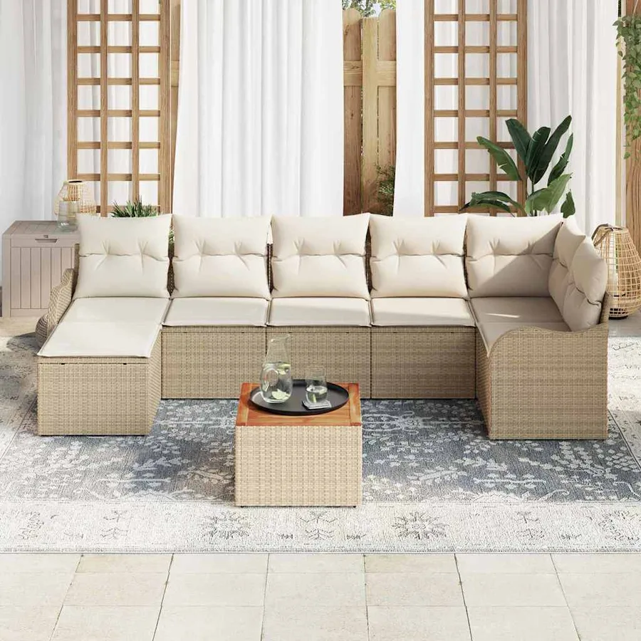 Ensemble de canapé de jardin avec coussin 8 pcs Beige polyrotin - 3