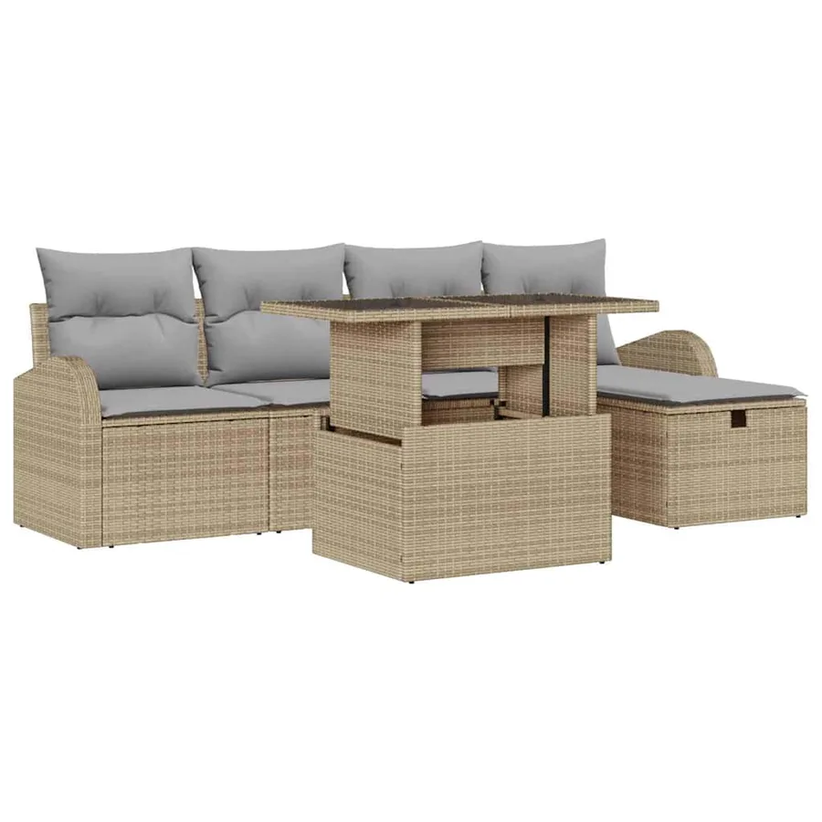 Ensemble de canapé de jardin 6 pcs Beige Poly rotin - 2