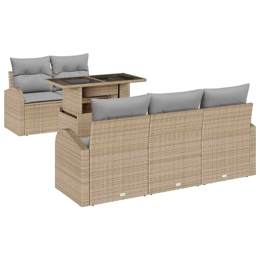 Ensemble de canapé de jardin avec coussin 6 pcs Beige polyrotin - 2
