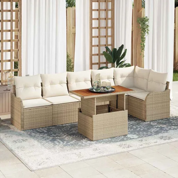 Ensemble de canapé de jardin avec coussin 7 pcs beige et crème