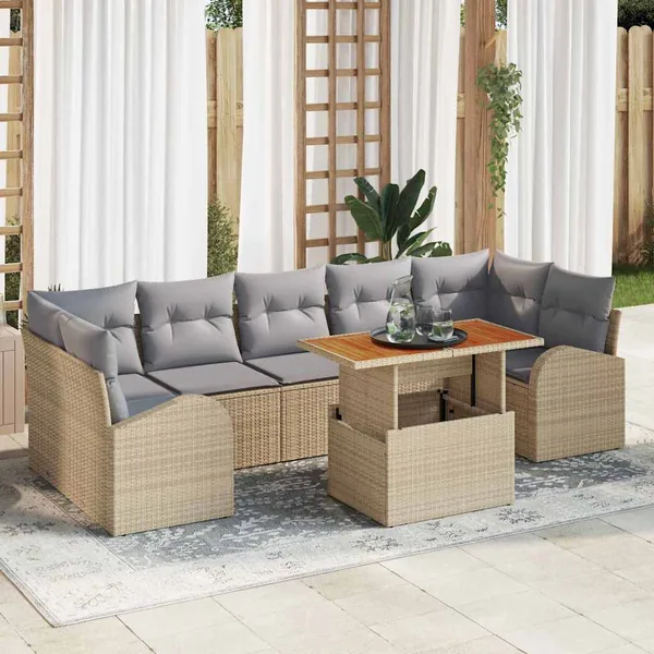 Ensemble de canapé de jardin 8 pcs beige et gris clair