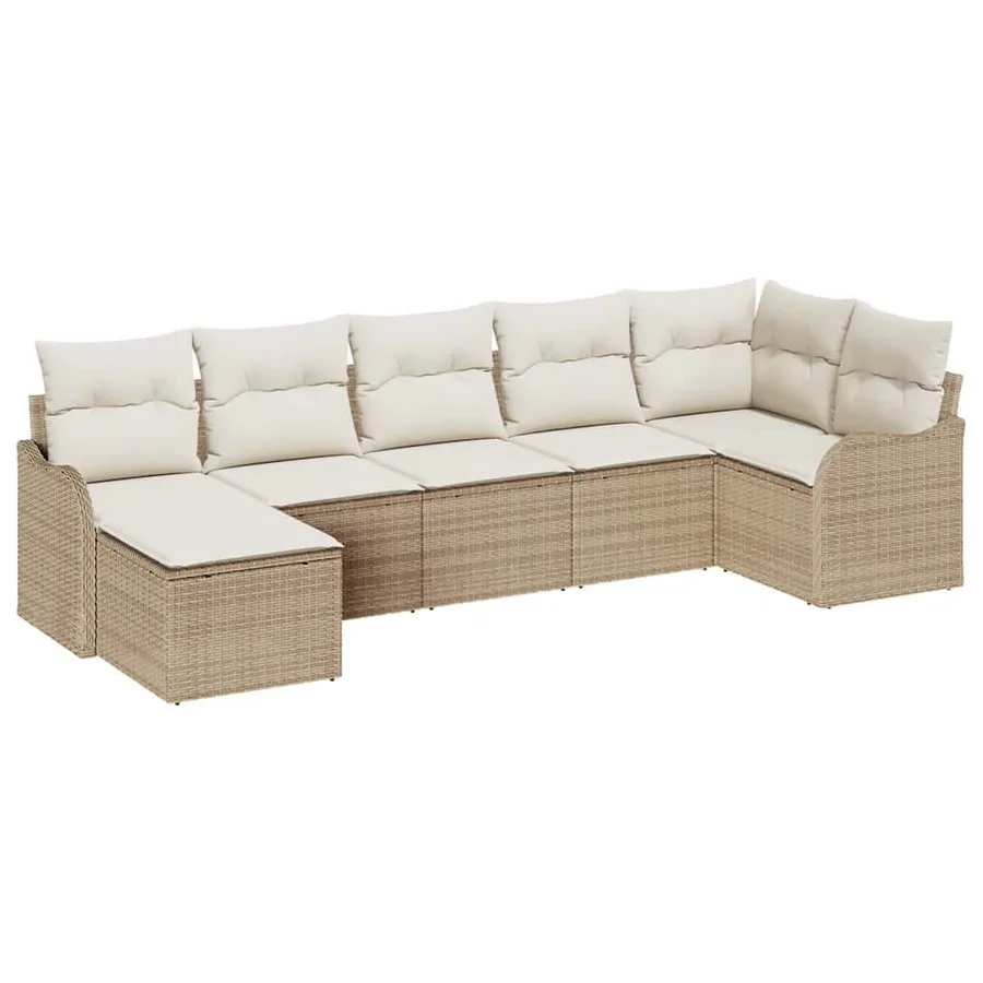 Ensemble de canapé de jardin 7 pcs Beige polyrotin - 2