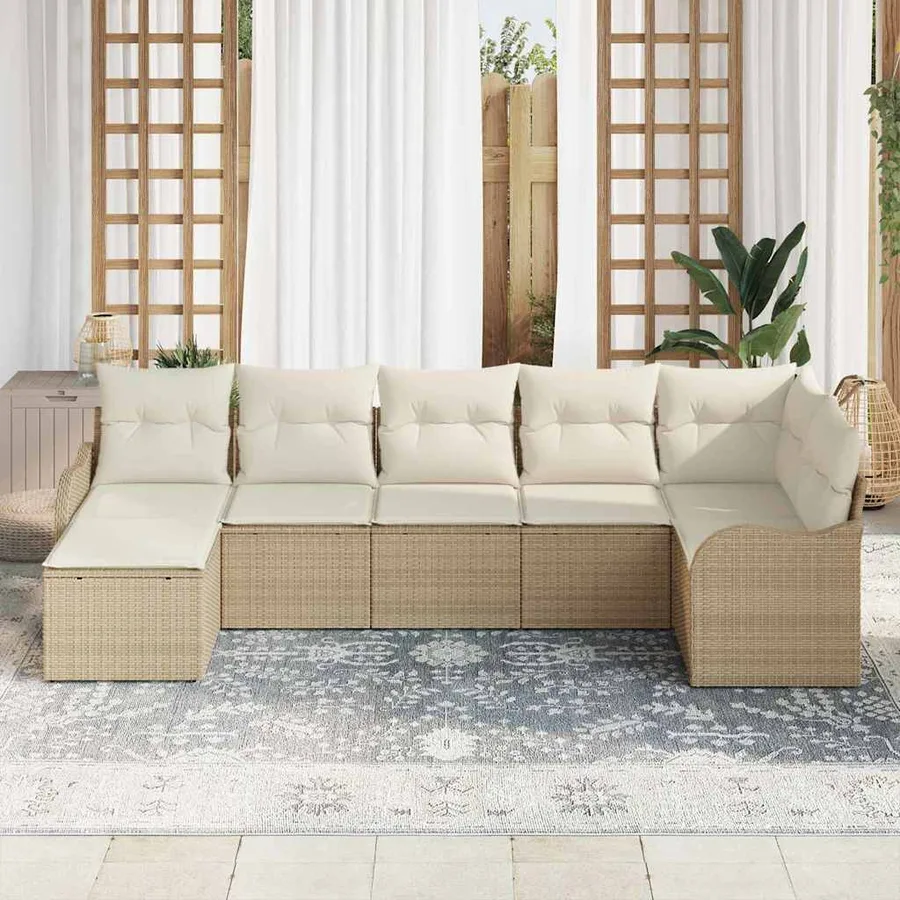 Ensemble de canapé de jardin 7 pcs Beige polyrotin - 3