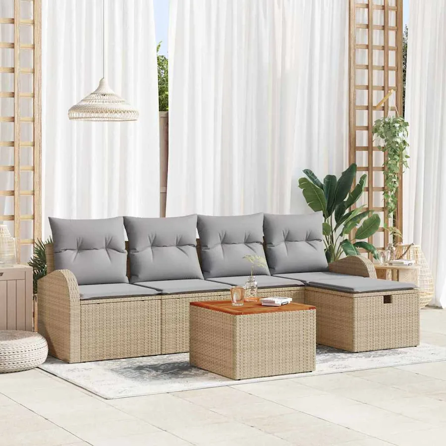 Ensemble de canapé de jardin avec coussin 6 pcs Beige polyrotin