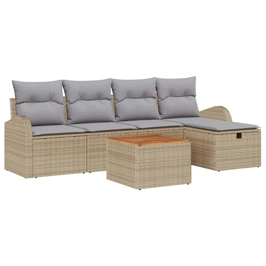Ensemble de canapé de jardin avec coussin 6 pcs Beige polyrotin - 2