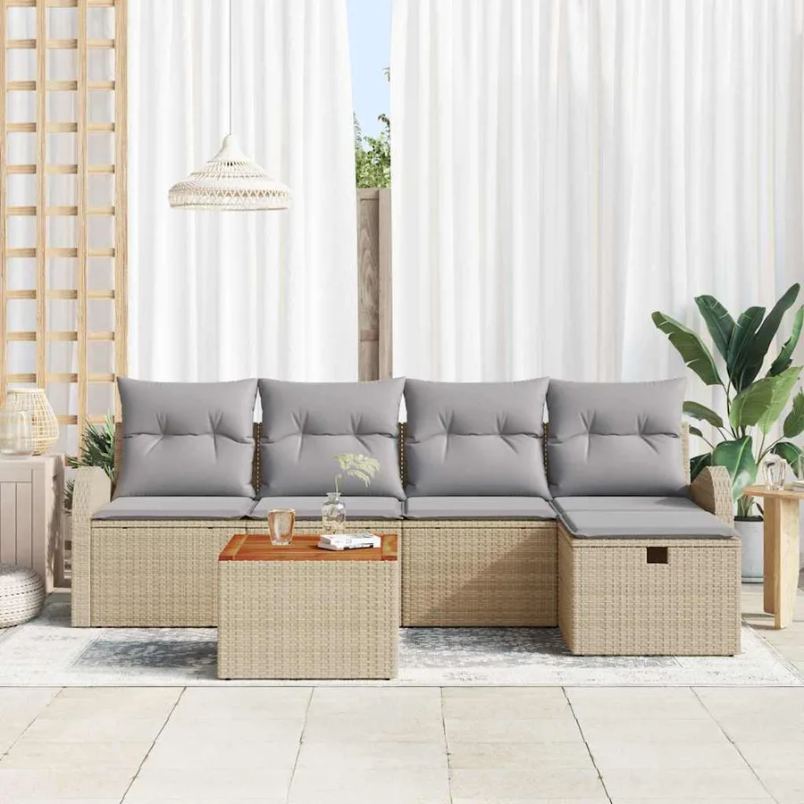 Ensemble de canapé de jardin avec coussin 6 pcs Beige polyrotin - 3