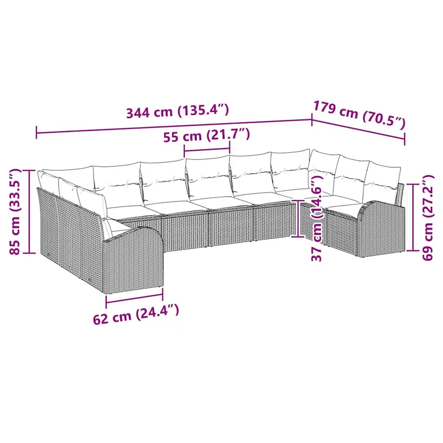 Ensemble de Canapés avec coussin 10 pcs Noir Polyrotin - 11