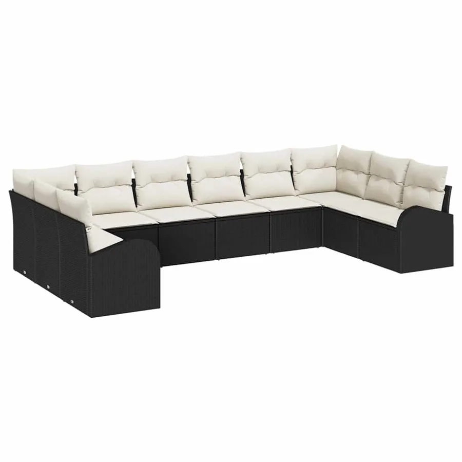 Ensemble de Canapés avec coussin 10 pcs Noir Polyrotin - 2