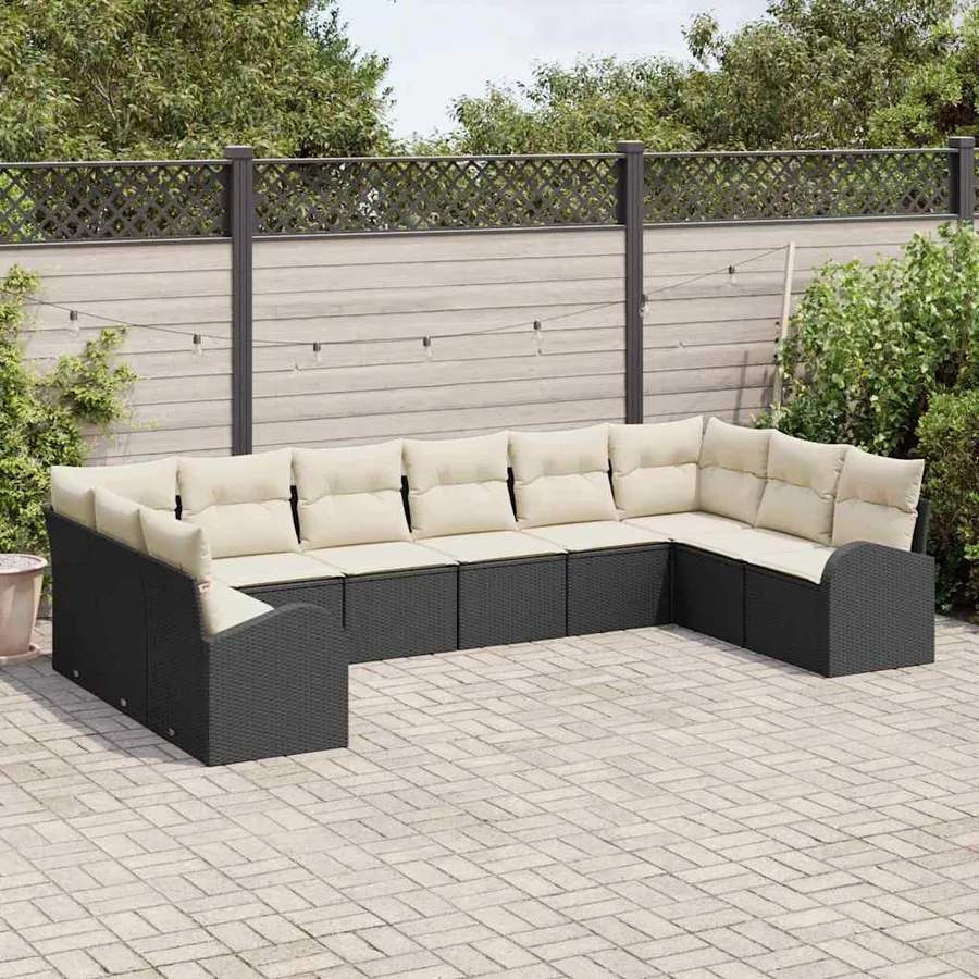 Ensemble de Canapés avec coussin 10 pcs Noir Polyrotin - 3
