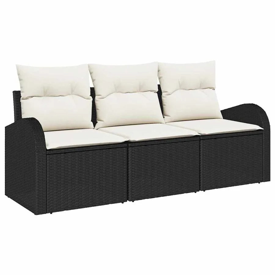Ensemble de canapé de jardin avec coussin 3 pcs Noir Poly rotin - 2