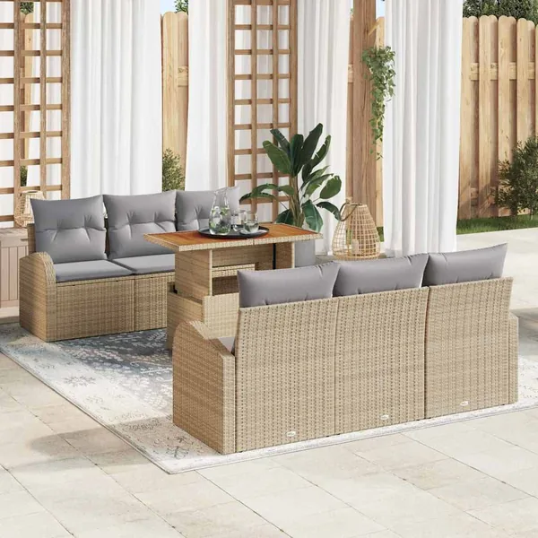 Ensemble de canapé de jardin 7 pcs beige et gris clair