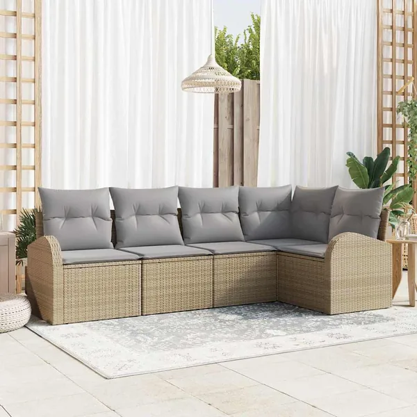 Ensemble de Canapés avec coussin 5 pcs Beige Polyester