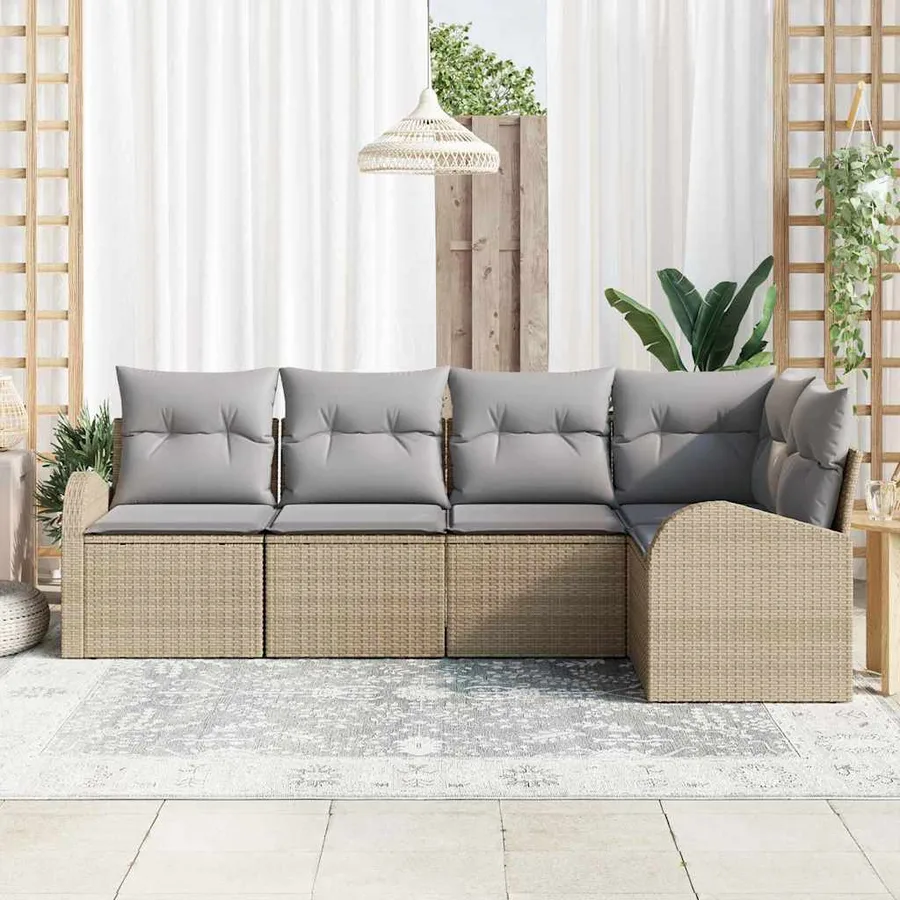 Ensemble de Canapés avec coussin 5 pcs Beige Polyester - 3