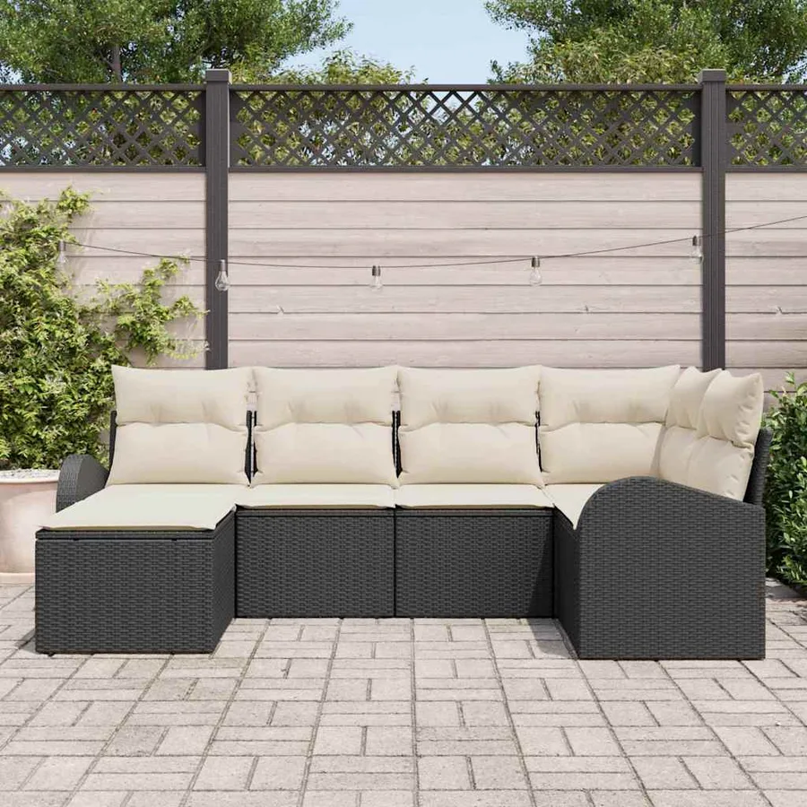 Ensemble de canapé de jardin 6 pcs Noir polyrotin - 3
