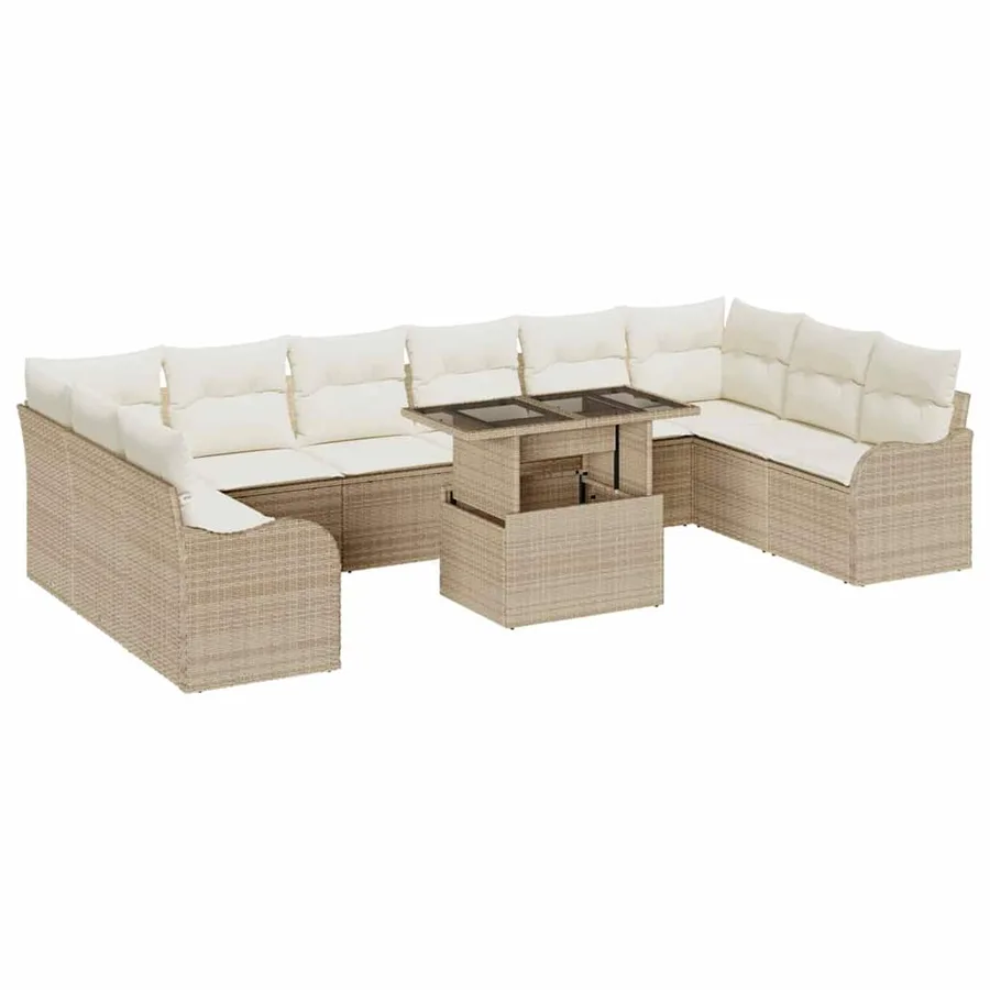 Ensemble de canapé de jardin 11 pcs Beige Poly rotin - 2