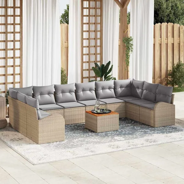 Ensemble de canapé de jardin 11 pcs Beige polyrotin
