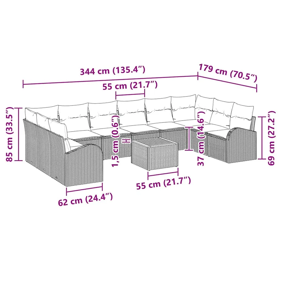 Ensemble de canapé de jardin 11 pcs Beige polyrotin - 13