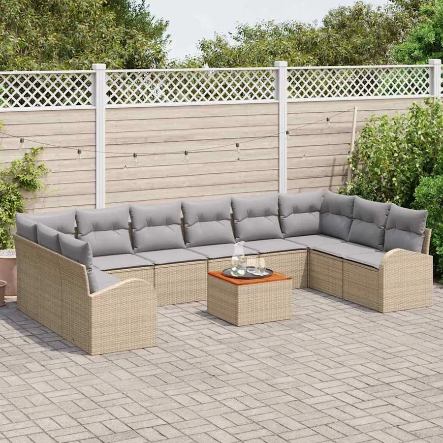 Ensemble de canapé de jardin 11 pcs Beige polyrotin - 3