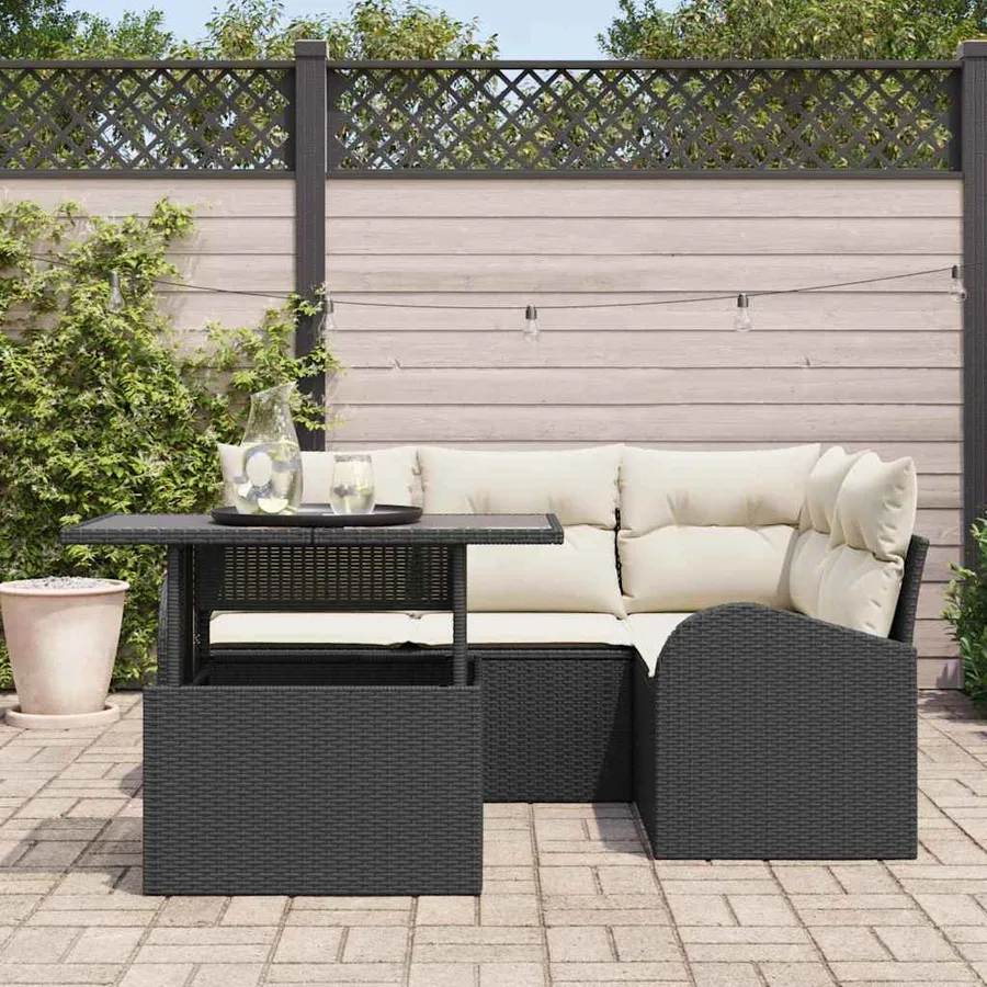 Ensemble de canapé de jardin avec coussin 5 pcs Noir Poly rotin - 3