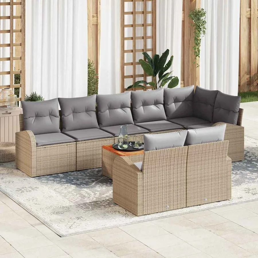 Ensemble de canapé de jardin avec coussin 9 pcs Beige polyrotin