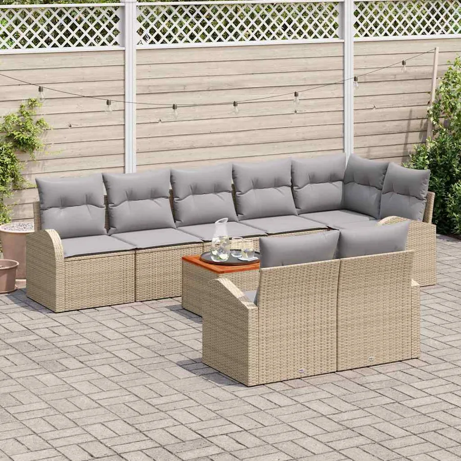 Ensemble de canapé de jardin avec coussin 9 pcs Beige polyrotin - 3