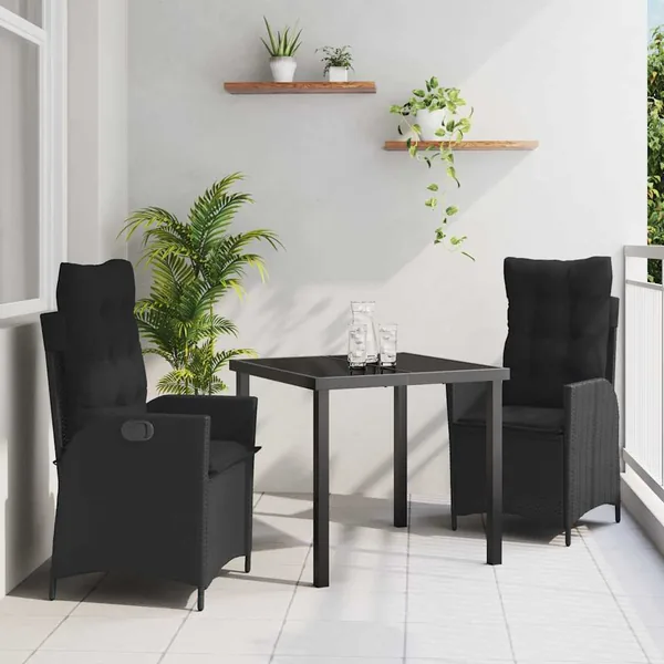 Ensemble de salle à manger pour jardin 3 pcs Noir polyrotin