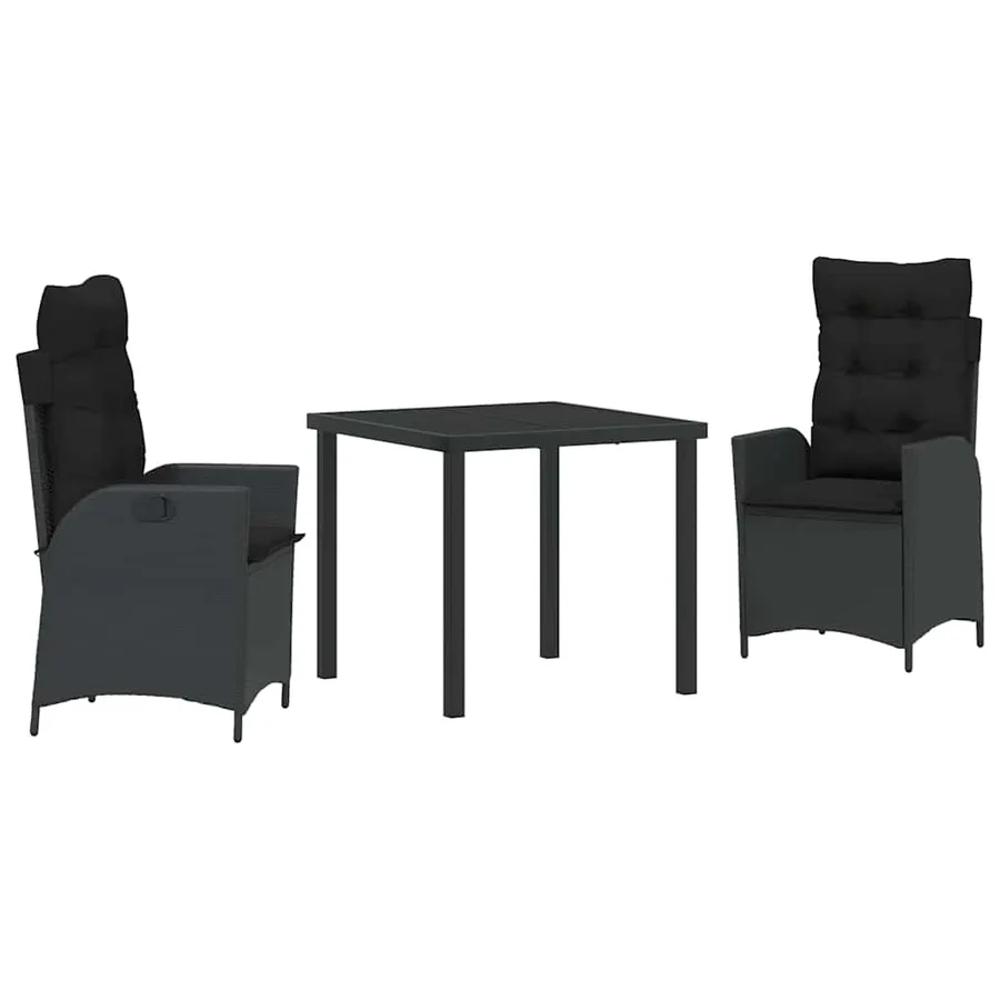 Ensemble de salle à manger pour jardin 3 pcs Noir polyrotin - 2