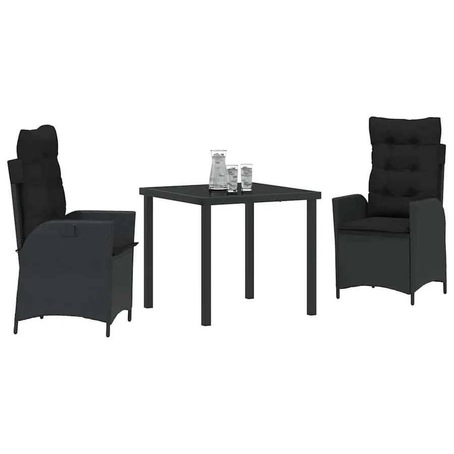Ensemble de salle à manger pour jardin 3 pcs Noir polyrotin - 3