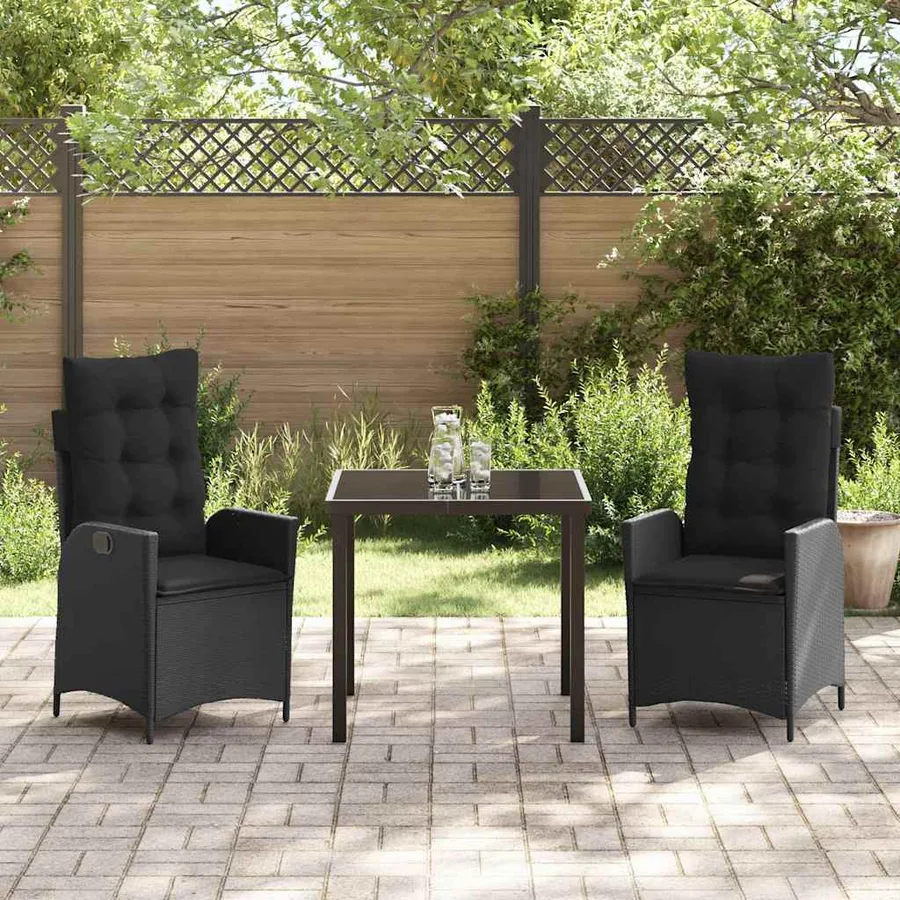 Ensemble de salle à manger pour jardin 3 pcs Noir polyrotin - 4