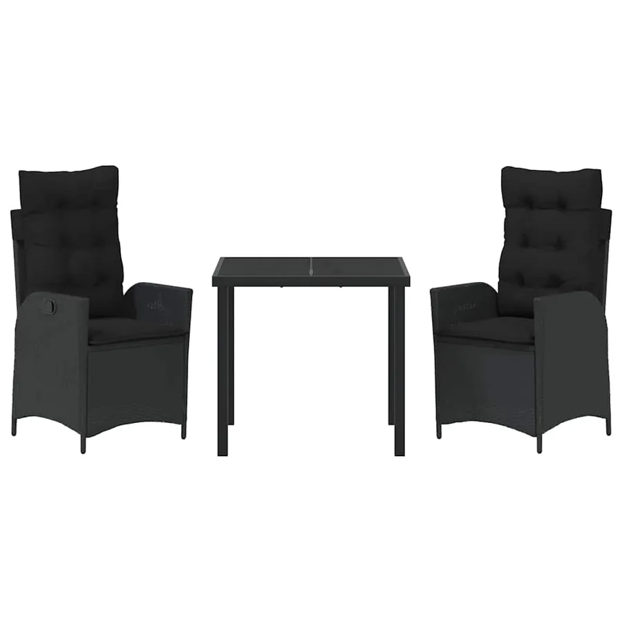Ensemble de salle à manger pour jardin 3 pcs Noir polyrotin - 7