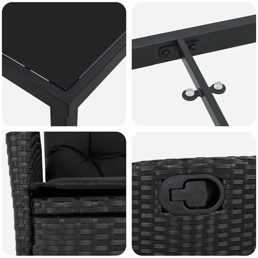 Ensemble de salle à manger pour jardin 3 pcs Noir polyrotin - 9