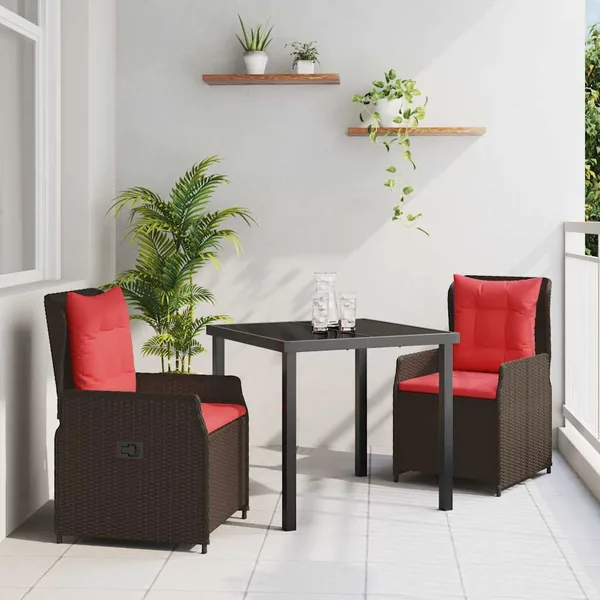 Ensemble de salle à manger pour jardin 3 pcs Marron Poly rotin