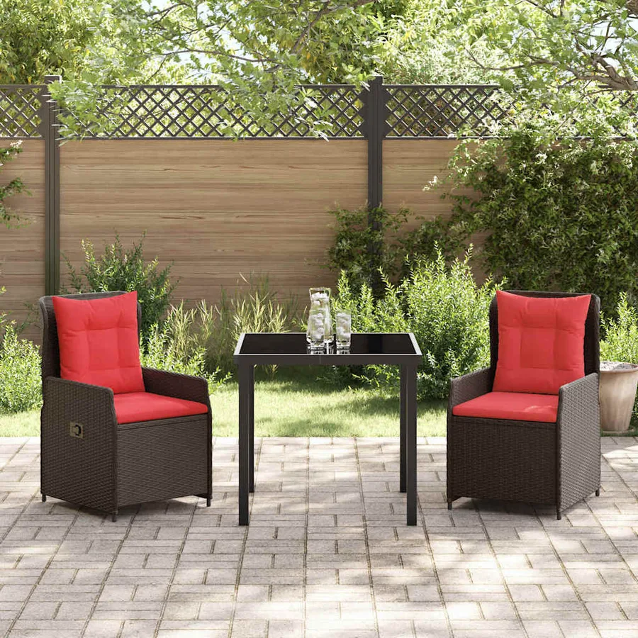 Ensemble de salle à manger pour jardin 3 pcs Marron Poly rotin - 4