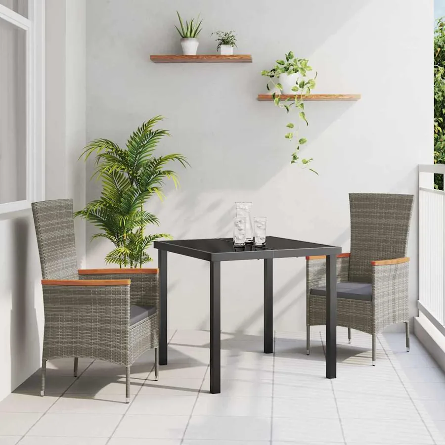 Ensemble de salle à manger pour jardin avec coussin 3 pcs Gris