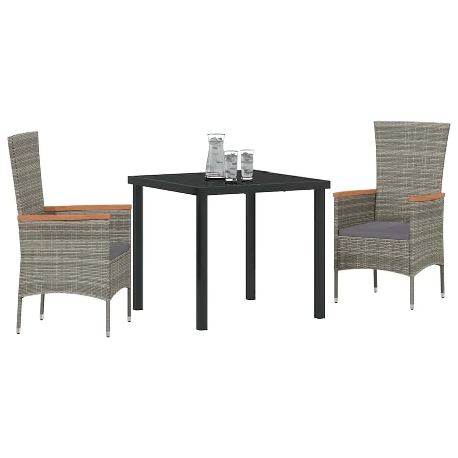 Ensemble de salle à manger pour jardin avec coussin 3 pcs Gris - 3