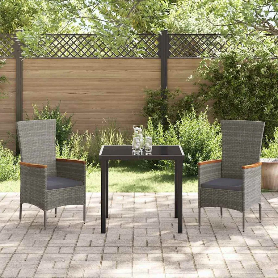 Ensemble de salle à manger pour jardin avec coussin 3 pcs Gris - 4