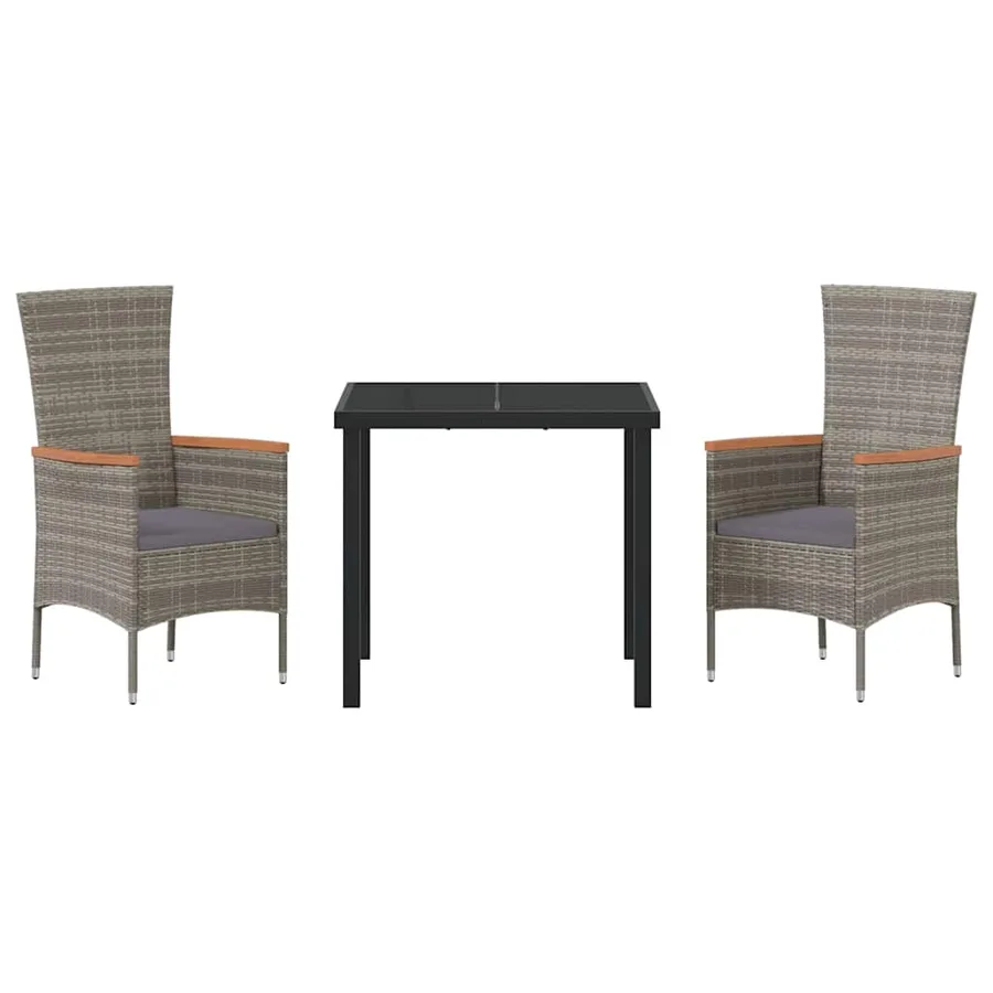 Ensemble de salle à manger pour jardin avec coussin 3 pcs Gris - 7